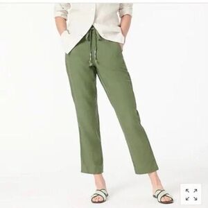 J. Crew Size Small Olive Green Tie Waist Casual Seaside Pant in Linen Blend